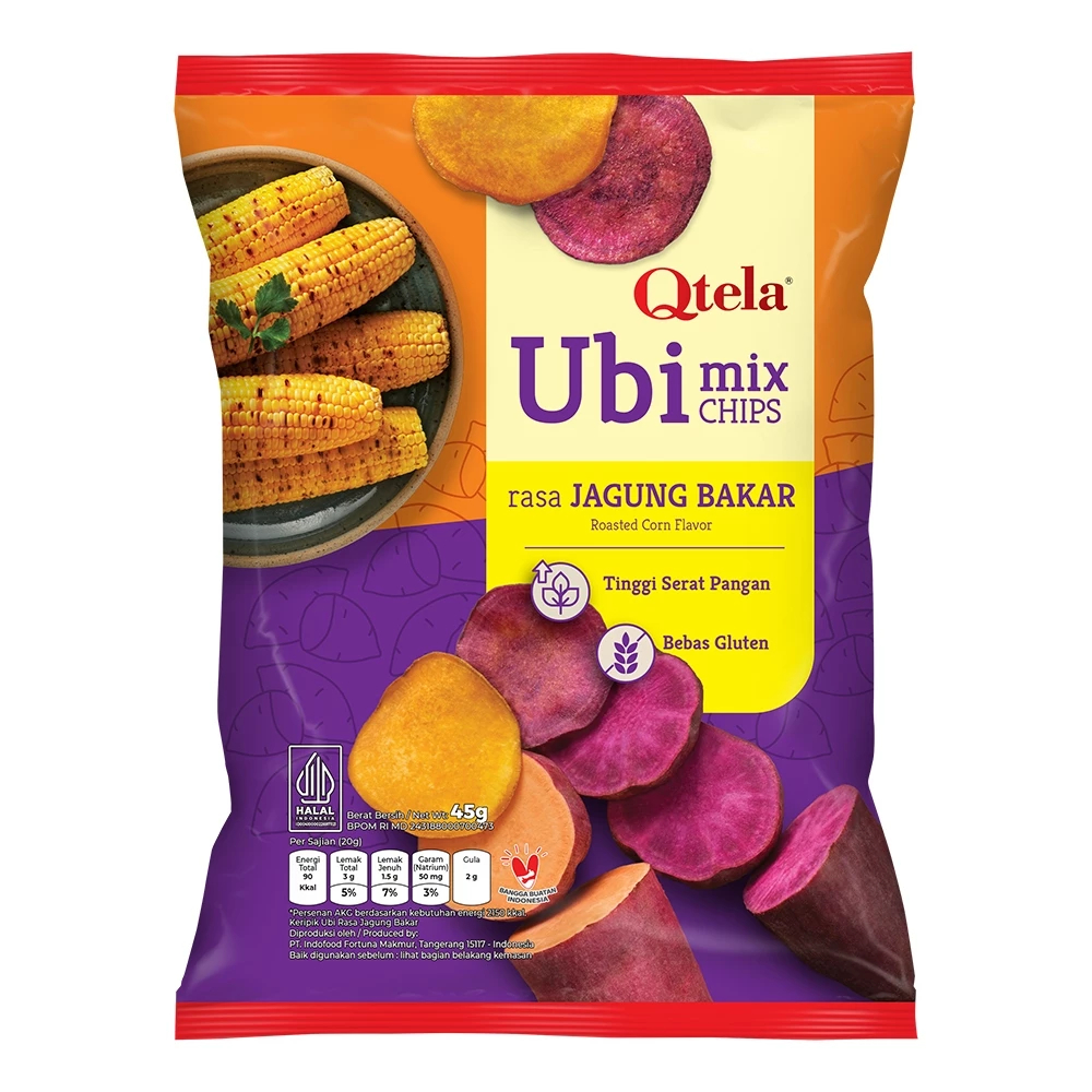 Qtela Ubi MIX KERIPIK UBI UNGU DAN KUNING RASA JAGUNG BAKAR UBI RAMBAT BEBAS GLUETEN FREE Roasted Co