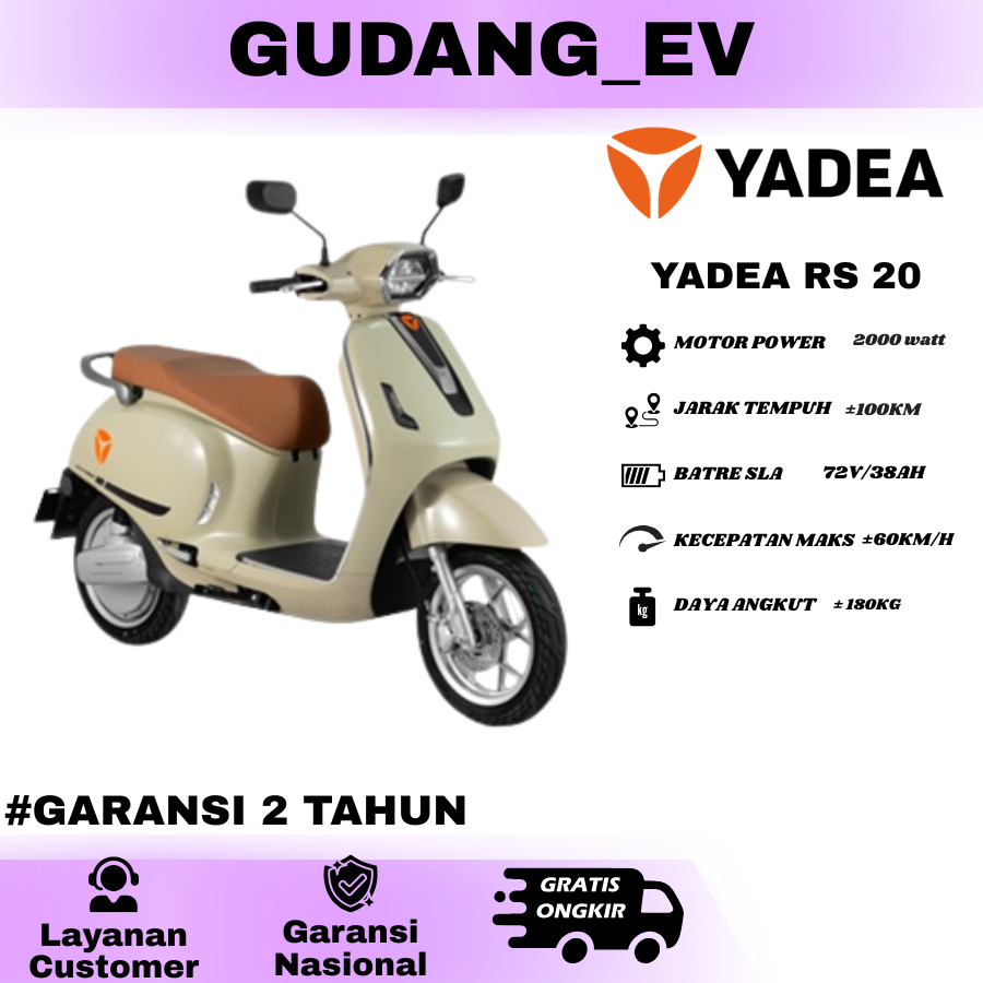 Motor Listrik Yadea RS20 Garansi Resmi Yadea 2 Tahun Original Anti Air