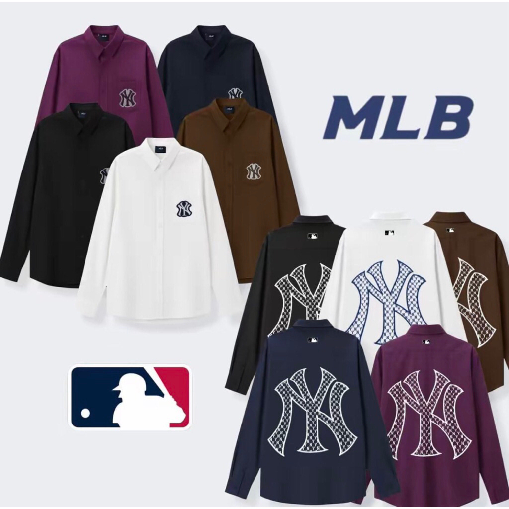 kemeja pria lengan panjang MLB dengan motif bordir bisa COD
