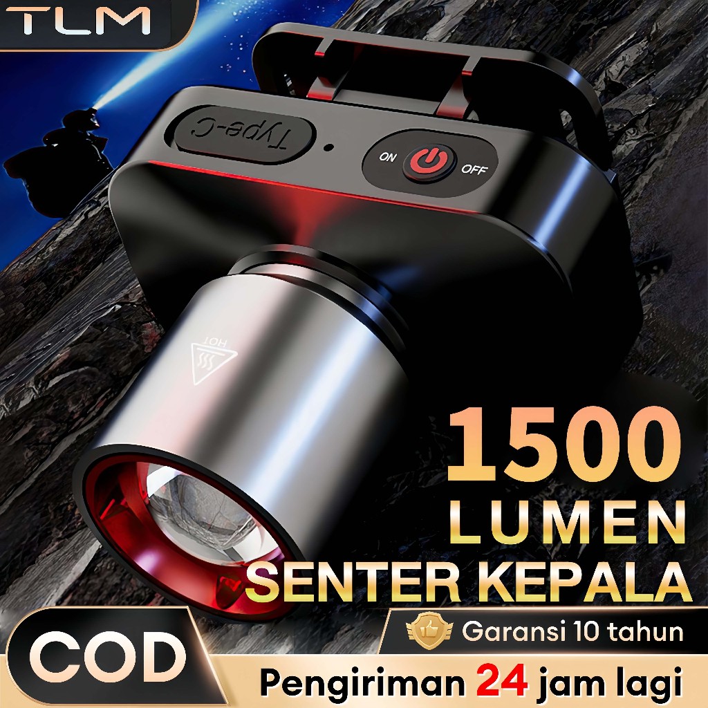 [Garansi 10 tahun] Senter Kepala Cahaya Maksimal Plus RechargePro dengan USB Fokus & Penyebaran Zoom