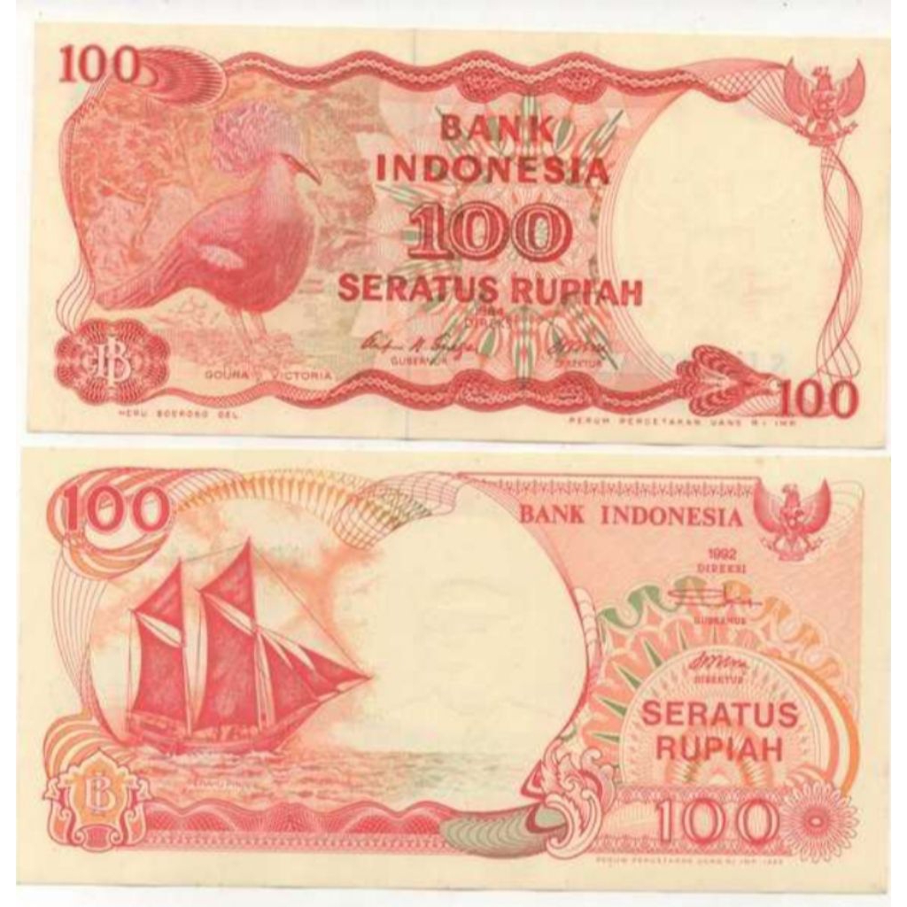 Uang Kertas Seratus 100 Rupiah Asli tahun 1992 Koin Rp 100 Perahu Pinisi 1992 Mahar Souvenir Koleksi