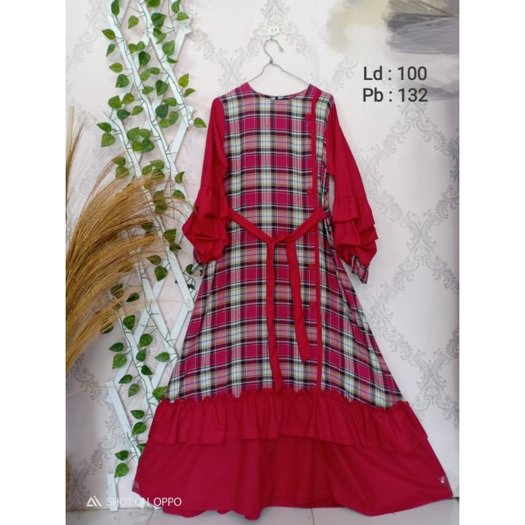 gamis kotak bahan katun flanel