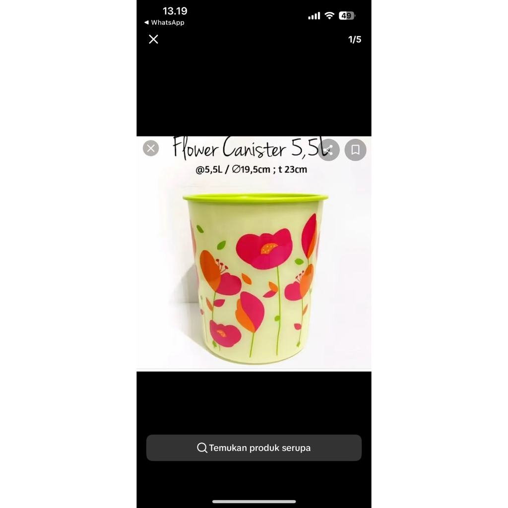flower canister tupperware 5,5 liter