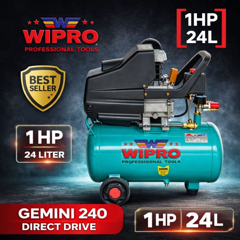 Wipro Kompresor 1HP 24 Liter  Gemini 240   - Kompresor Angin 1HP 24 Liter - Compressore Direct 1HP 2