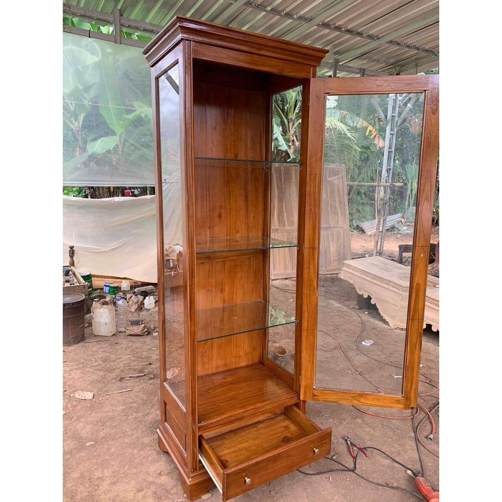 Lemari Hias Kaca Kayu Jati Minimalis  Lemari Pajangan 1 Pintu + Lac