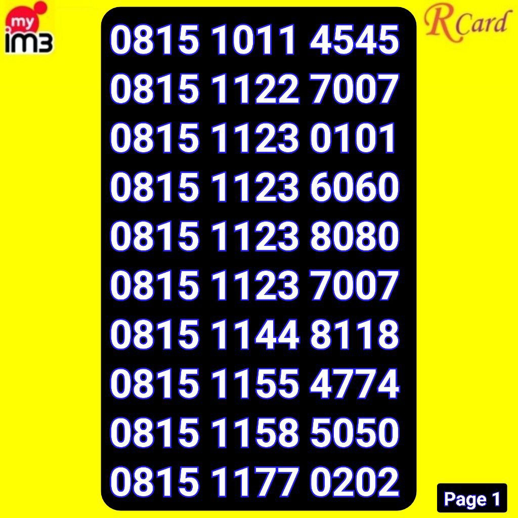Perdana Nomor Cantik IM3 Indosat 1123 Rapi 2121 6060 6161 7070 7007 8080 123 5050 1995 7373 1991 677