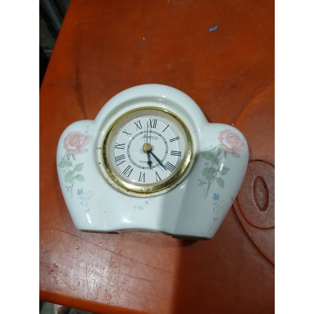 Jam meja analog keramik 75rb jadul antik vintage lawas kuno display anggap mati