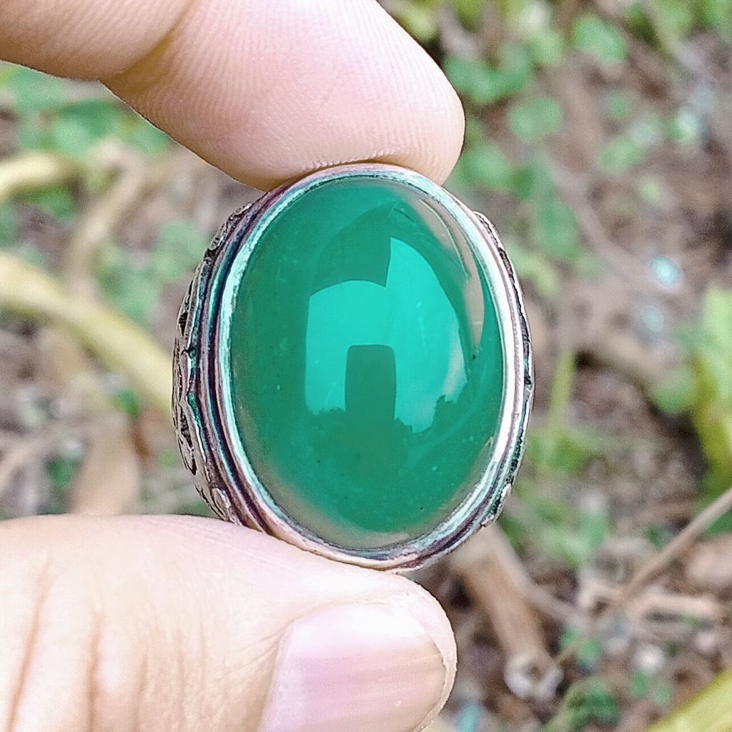 Batu Ijo Garut Natural Green Chalcedony ring Perak Handmade