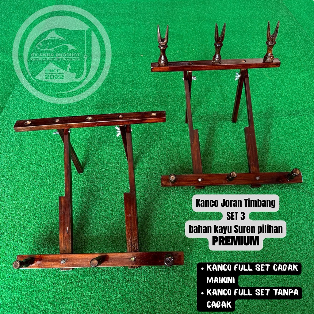 Kanco/standar/dudukan joran pancing Set 3,fullset dudukan golong bahan kayu suren PREMIUM