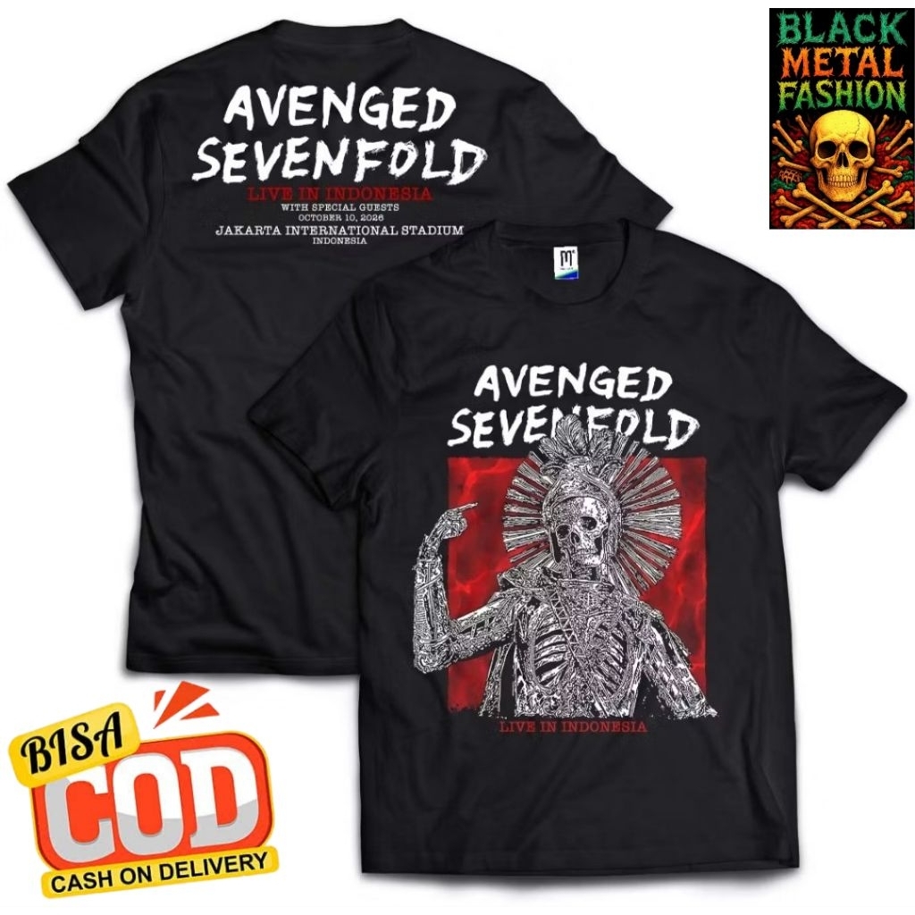 [COD] Kaos T-shirt Band Metal Avenged Sevenfold - Tour Indonesia Live Jakarta | Kaos Death Metal | K