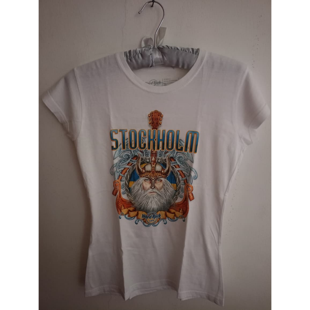 Preloved Kaos Wanita Hard Rock Caffe Stockholm Warna Putih Oray