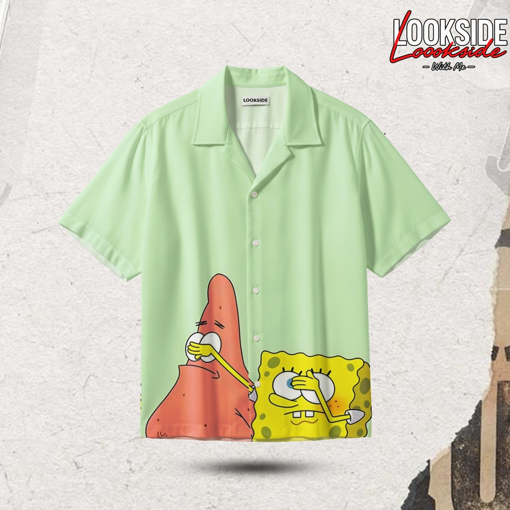 LOOKSIDE Kemeja Spongebob Patrick Sage Green - Kemeja Salting Lucu Unisex Premium l KLOK06