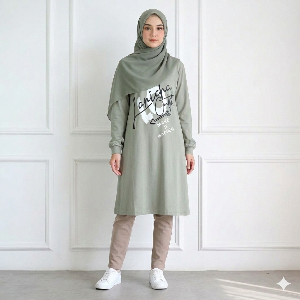 Tunik Wanita Terbaru Amanda Tunik BO Bahan Kaos Katun Combed 24s Aplikasi Sablon Size S M L XL XXL X
