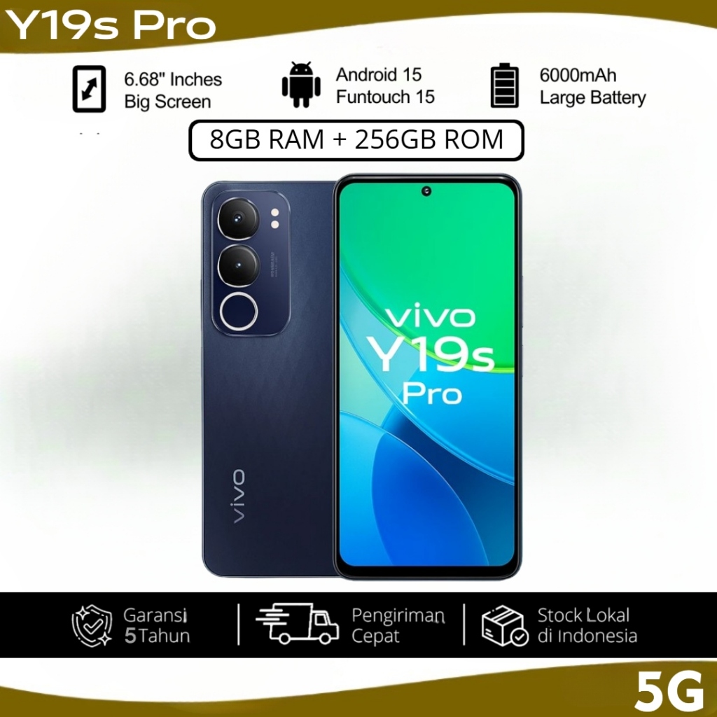 vivo Y19s Pro (5G) | Baterai 5500mAh Tahan Lama | Kamera 50MP | - 8GB RAM + 256GB ROM - | HP Origina