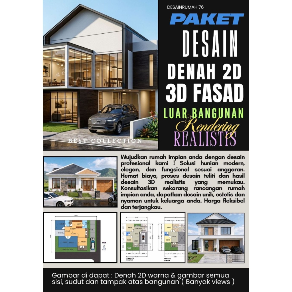jasa desain rumah ( denah 2d + fasad 3d ), desain rumah minimalis, jasa arsitek rumah online, jasa g