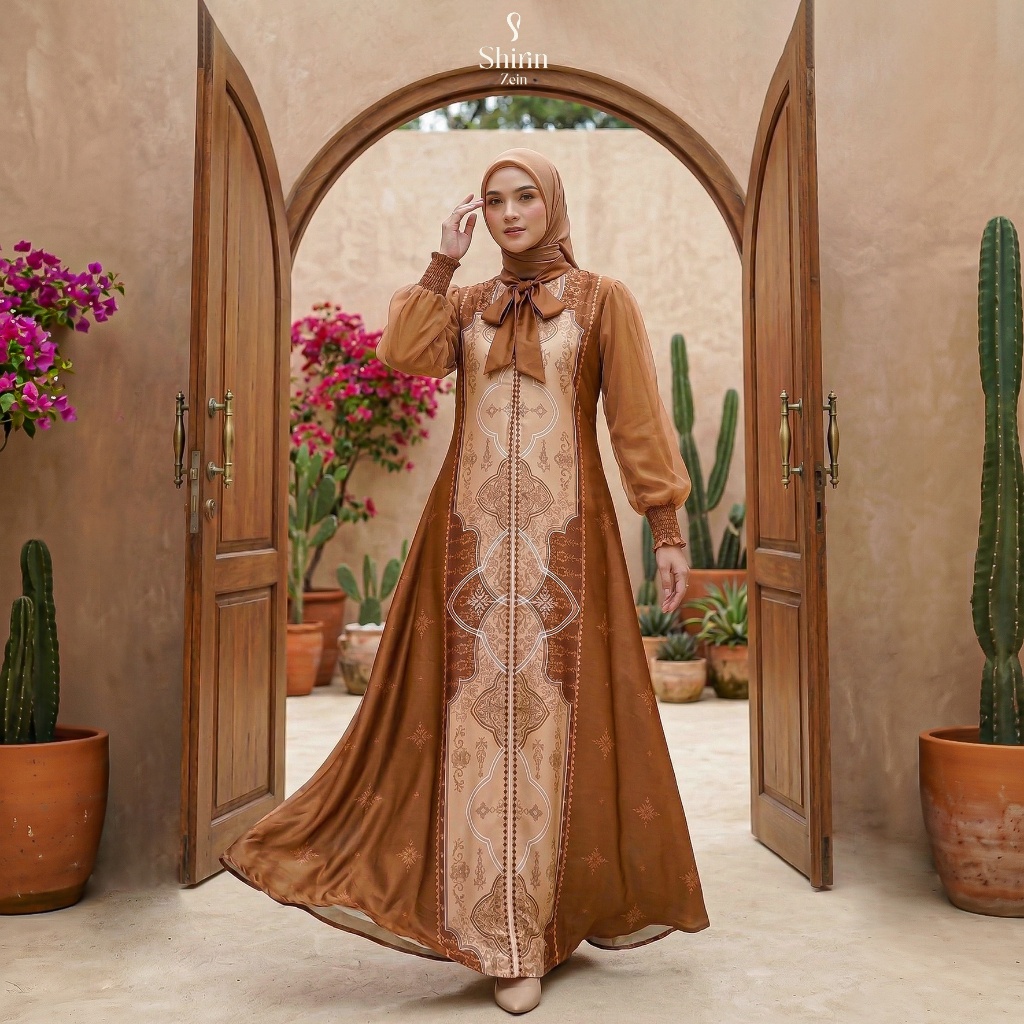 Shirin Zein - Gamis Dress Bahan Arabian Silk Lebaran 2026 Mewah Elegan Motif Etnik Melisa Series