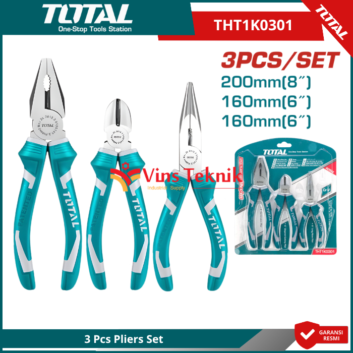 TOTAL THT 1K0301 Tang Set 3 Pcs Pliers Set Tang Kombinasi Tang Potong Tang Lancip