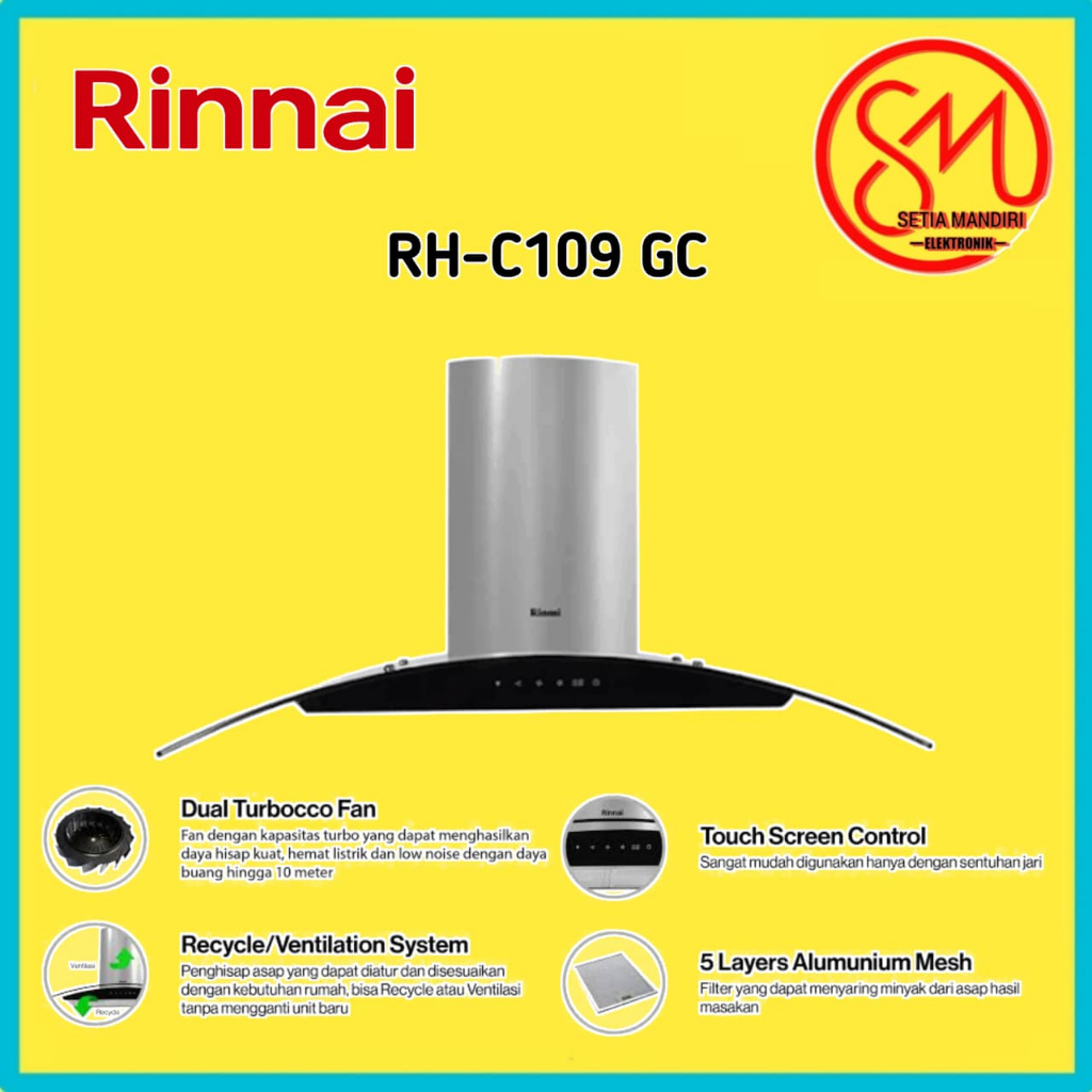 RINNAI RH C 109 GC COOKER HOOD PENGHISAP ASAP 90 CM / RHC109GC