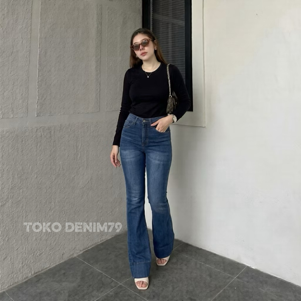 Hw Cutbray Lipat Besar jeans strech melar 27-34 / Cutbray jeans premium highwaist Dewasa