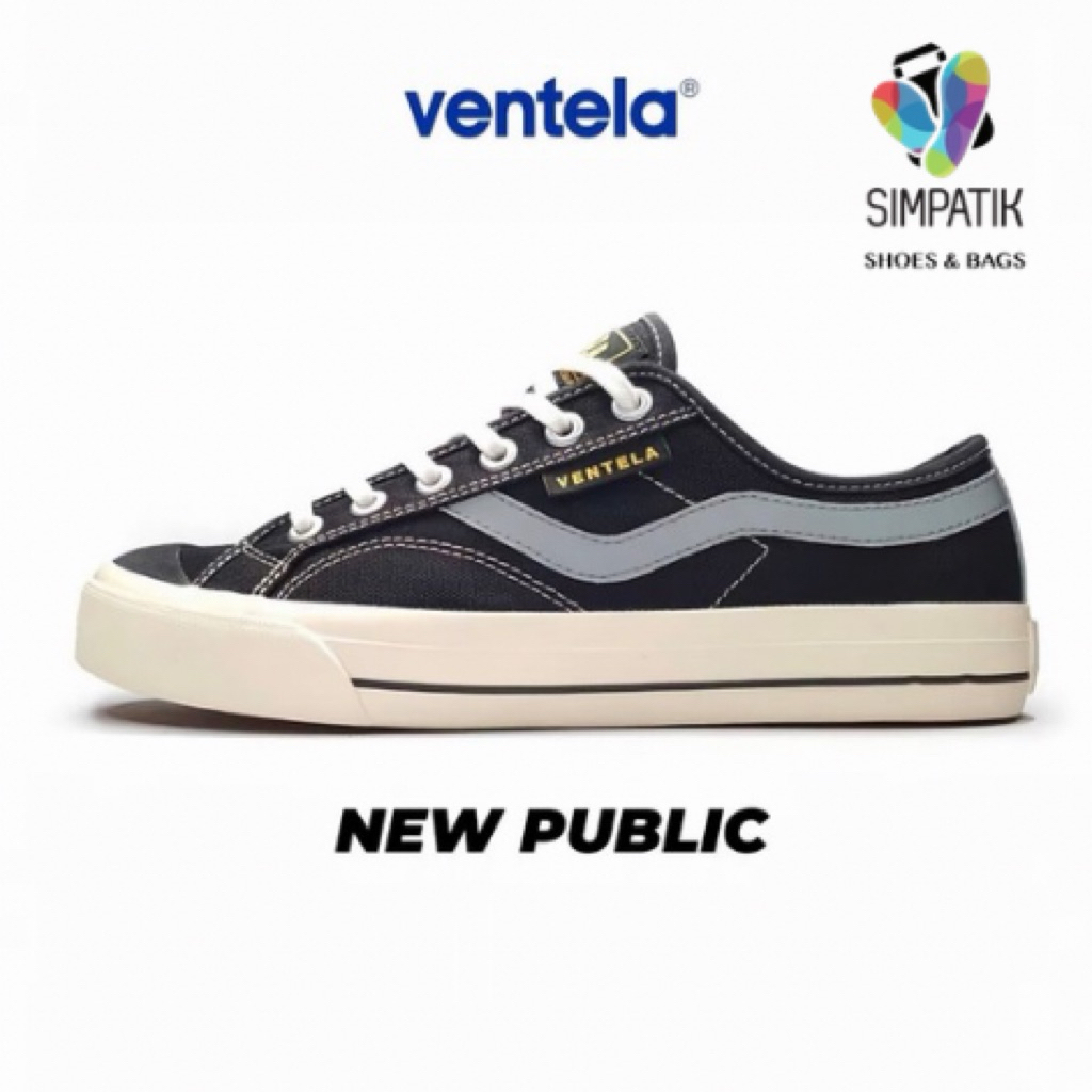 Sepatu Vantela Original New Public Low Black Natural Sneaker Sekolah Canvas Casual Pria Wanita size
