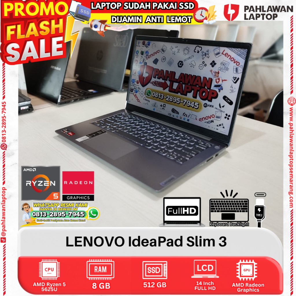 LAPTOP LENOVO IdeaPad Slim 3 AMD Ryzen 5 RAM 8GB SSD 512GB