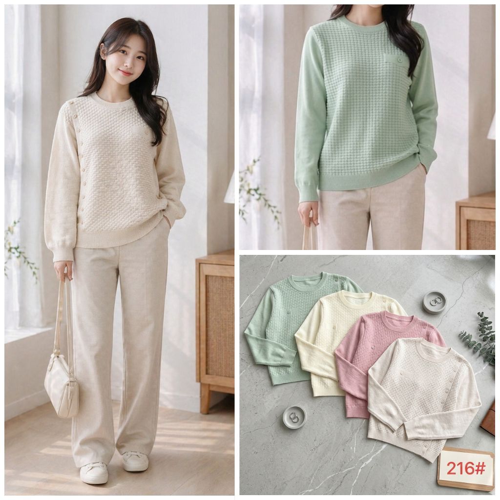 HAPPY SHOP - ATASAN WANITA RAJUT PREMIUM 216# FAKE POCKET [KANCING VARIASI] TERBARU SUPER KEREN BANG