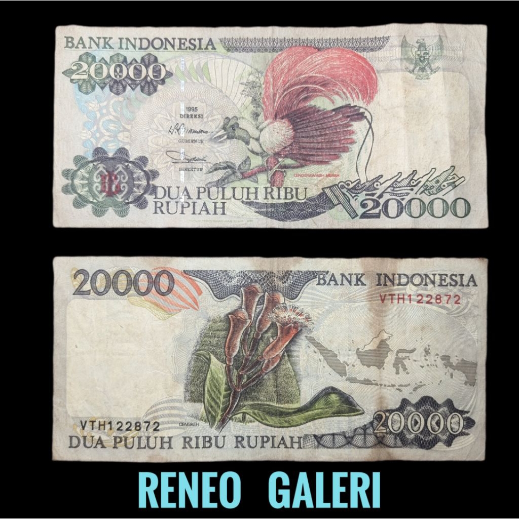 VF 20.000 Rupiah Burung Cendrawasih Tahun 1992 1995 Rp 20000 Cengkeh uang kertas kuno duit lama Indo
