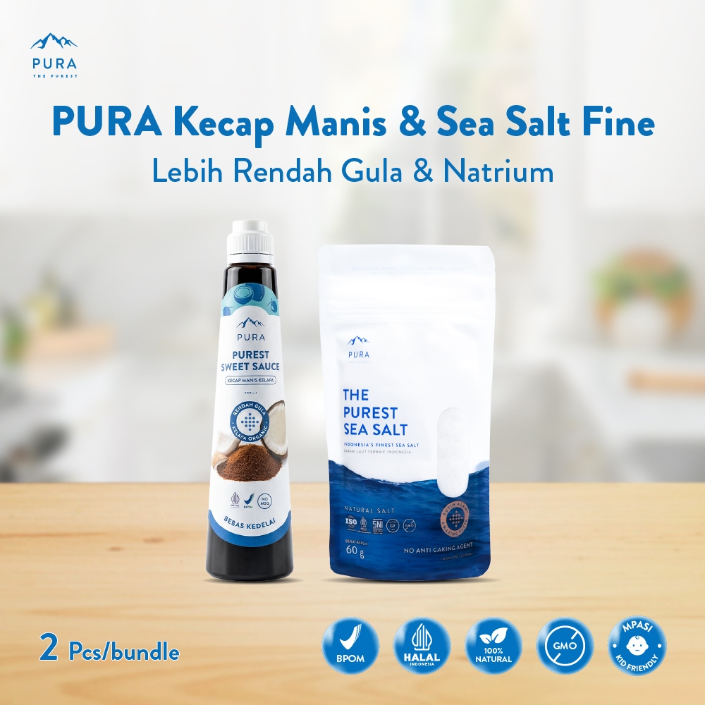 Pura Sea Salt Fine 60gr + Kecap Manis Organik 200ml [2PCS] Garam Laut Halus Natural Rendah Natrium S