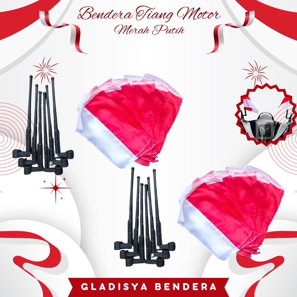 1pcs Bendera Tiang Motor Merah Putih | Bendera Tiang Untuk Spion Motor Merah Putih
