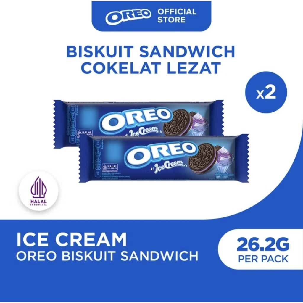 Pack Oreo Biskuit Berry Ice Cream 119.6g - Krim Tebal, Rasa Lezat, Halal