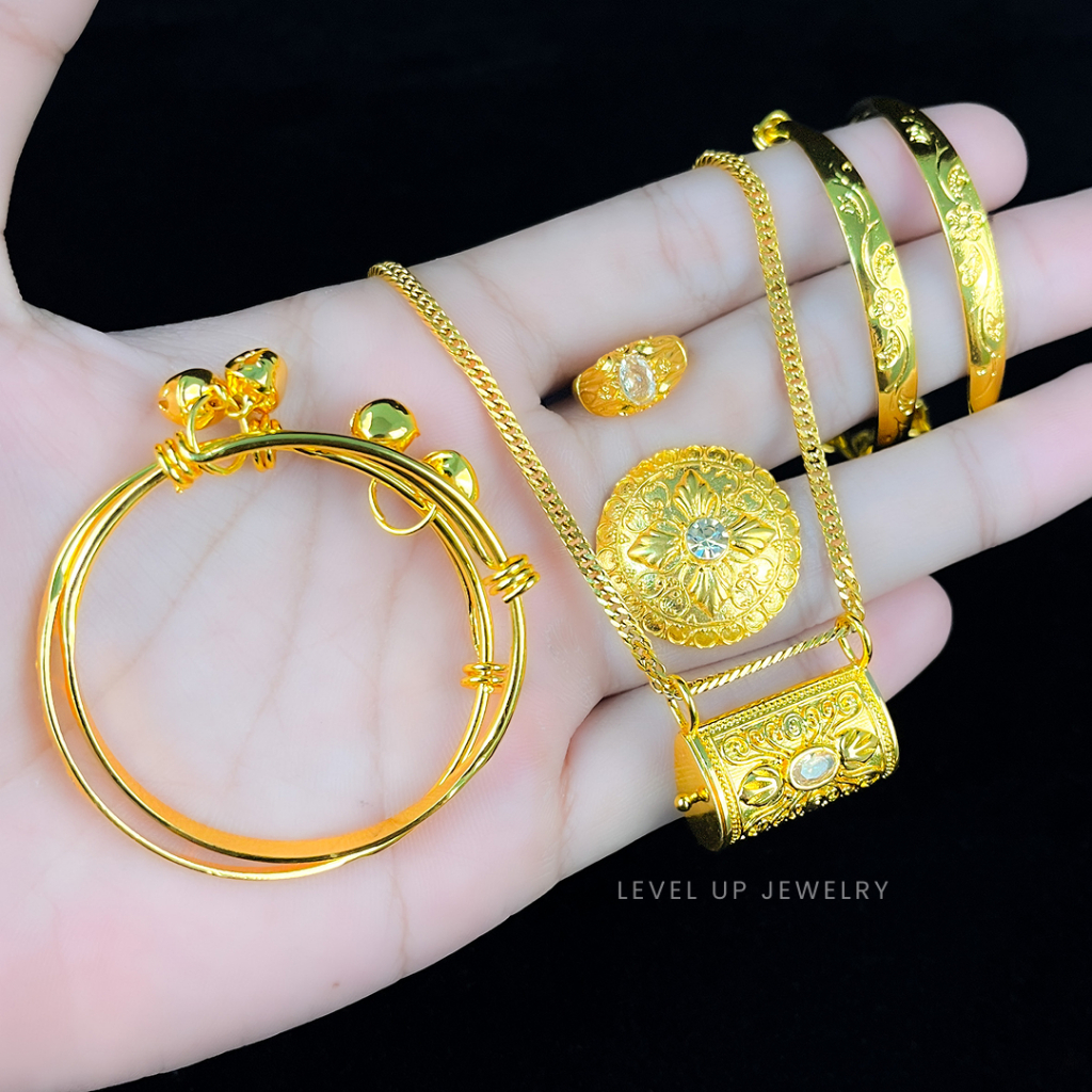 Set 3 Bulanan Permata Putih Bahan Tembaga Lapis Emas Hongkong Level Up Jewellery