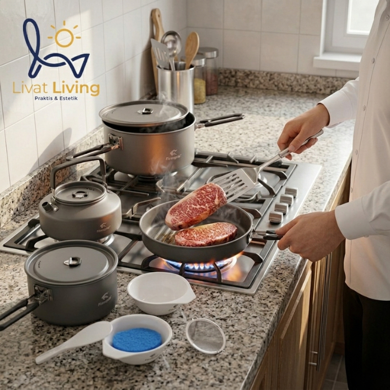 Livat Living FireMaple Feast 4 Cookware Set Panci Masak Anti Lengket Higienis Perlengkapan Rumah Tan