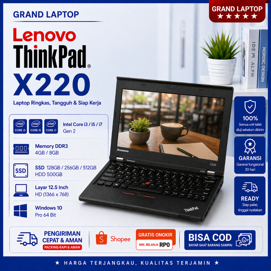 Laptop Lenovo Thinkpad X200S X201 X220 X230i X230 Core i3/i5 Gen 1/2/3 - Layar 12,5" Inch SUPER MURA