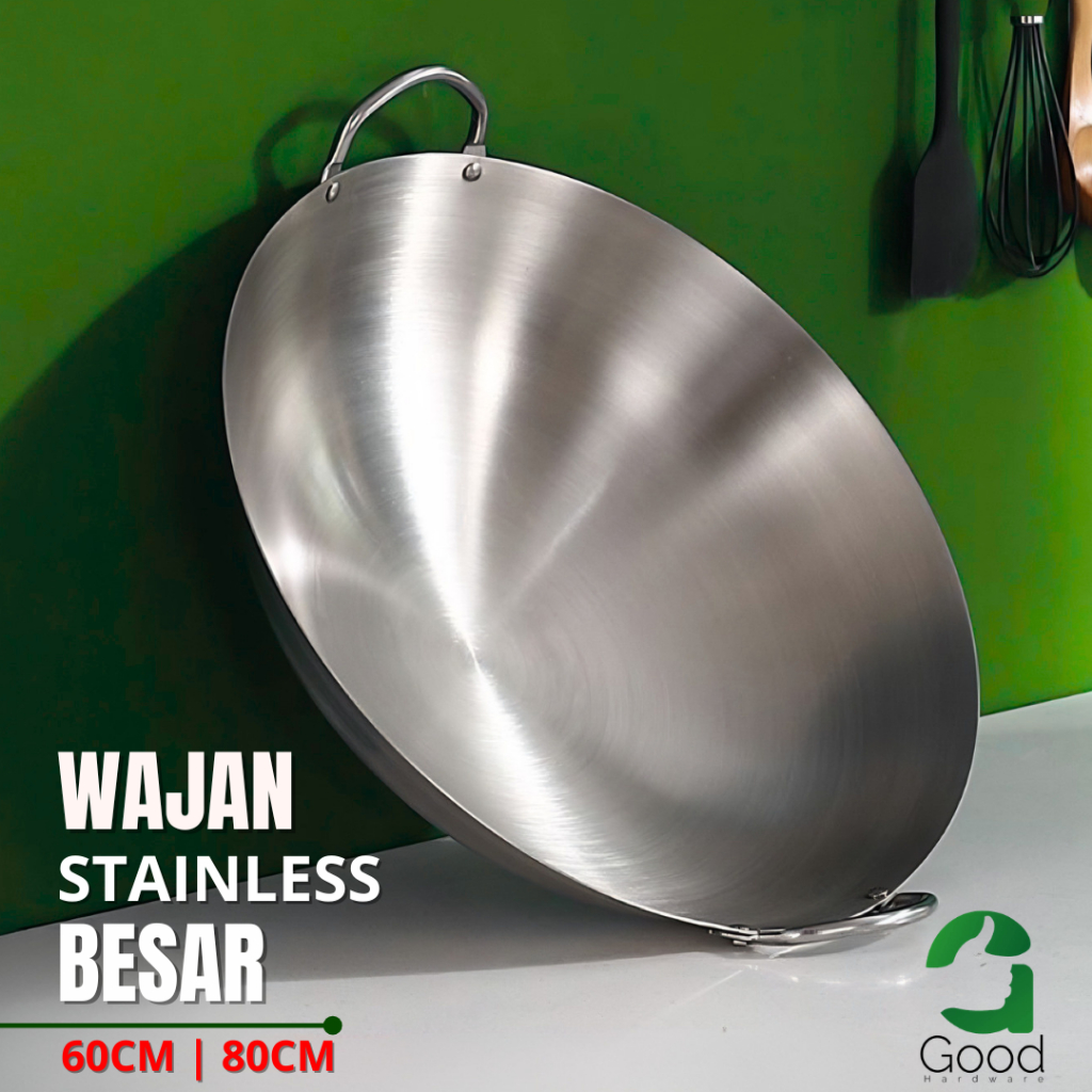 Wajan Kuali Stainless Steel Tebal Wajan Wok Dapur MBG Wajan Penggorengan Jumbo Besar