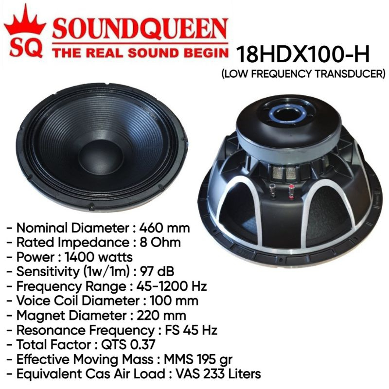 Speaker Komponen 18" SOUNDQUEEN 18HDX100