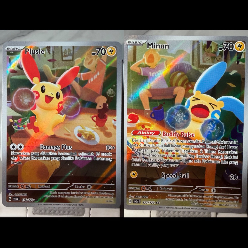[2pcs] Set Plusle AR 176/170 AR & Minun AR 177/170 AR sv3S Pokemon Kilat Rasi TCG Indonesia