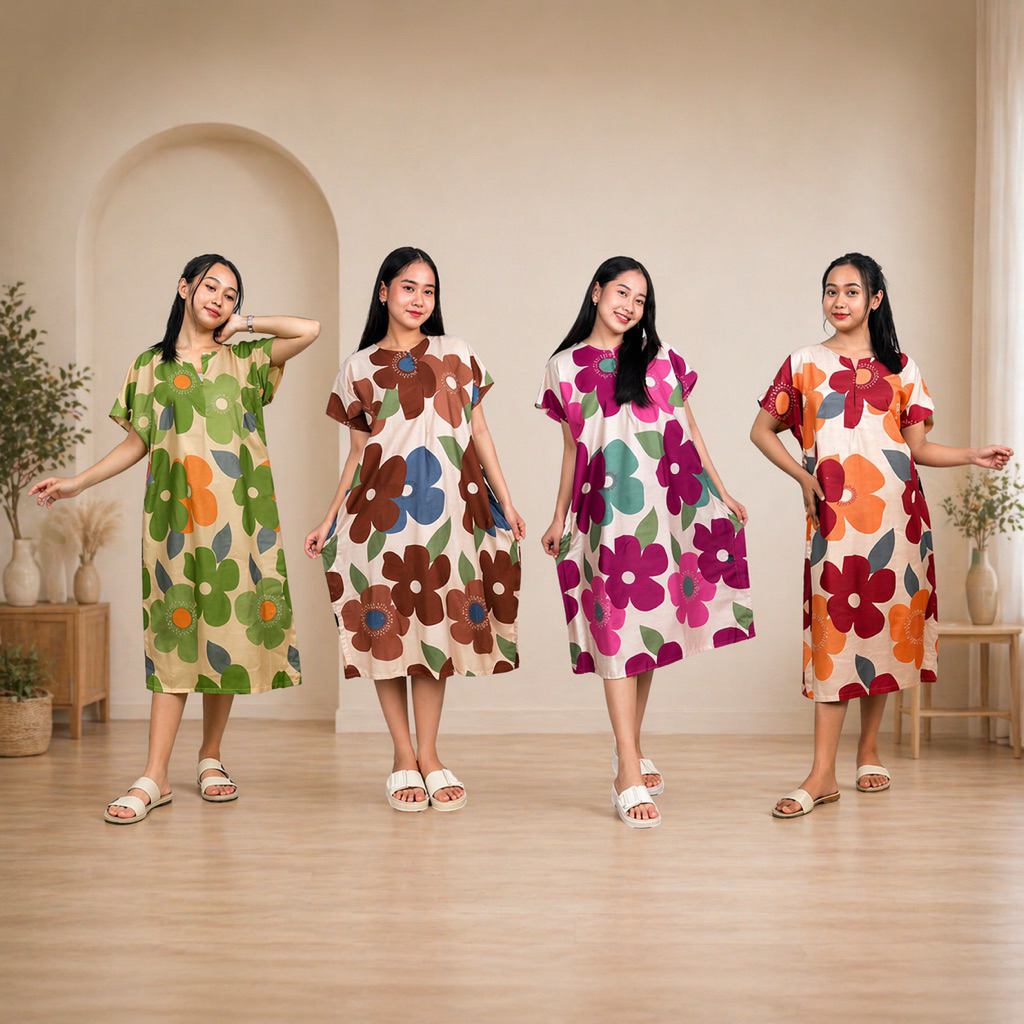 [DISKON] Daster Lowo Kembang Ceplok Rayon Premium Busui Friendly Resleting Depan | Daster Jumbo LD 1