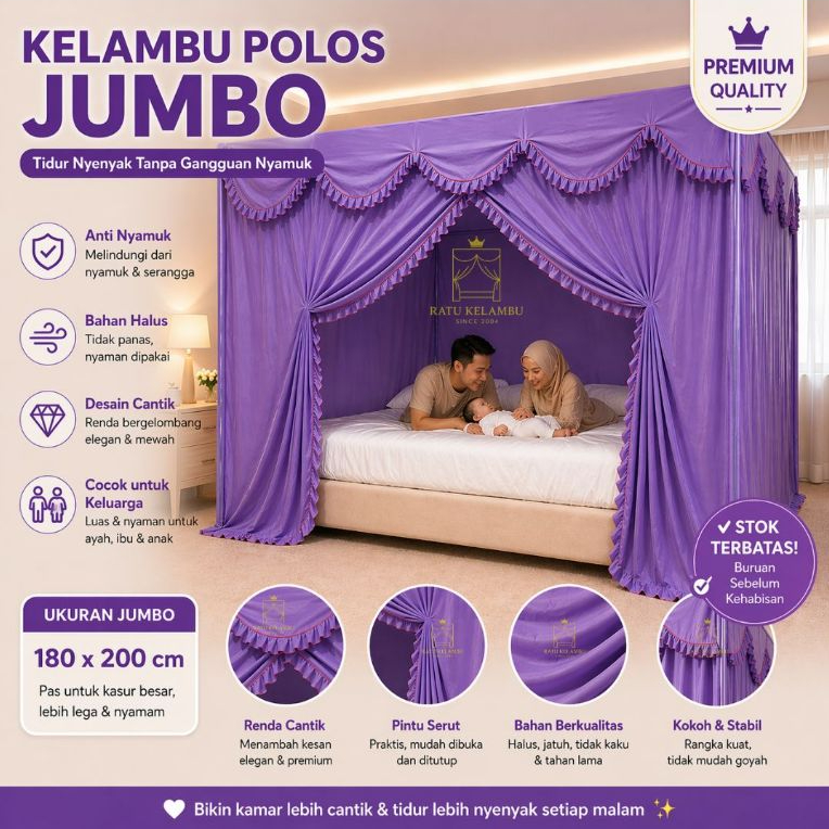 RATU KELAMBU AESTHETIC KELAMBU POLOS JUMBO KELAMBU TIDUR DEWASA ANTI NYAMUK BAHAN TEBAL ALL SIZE