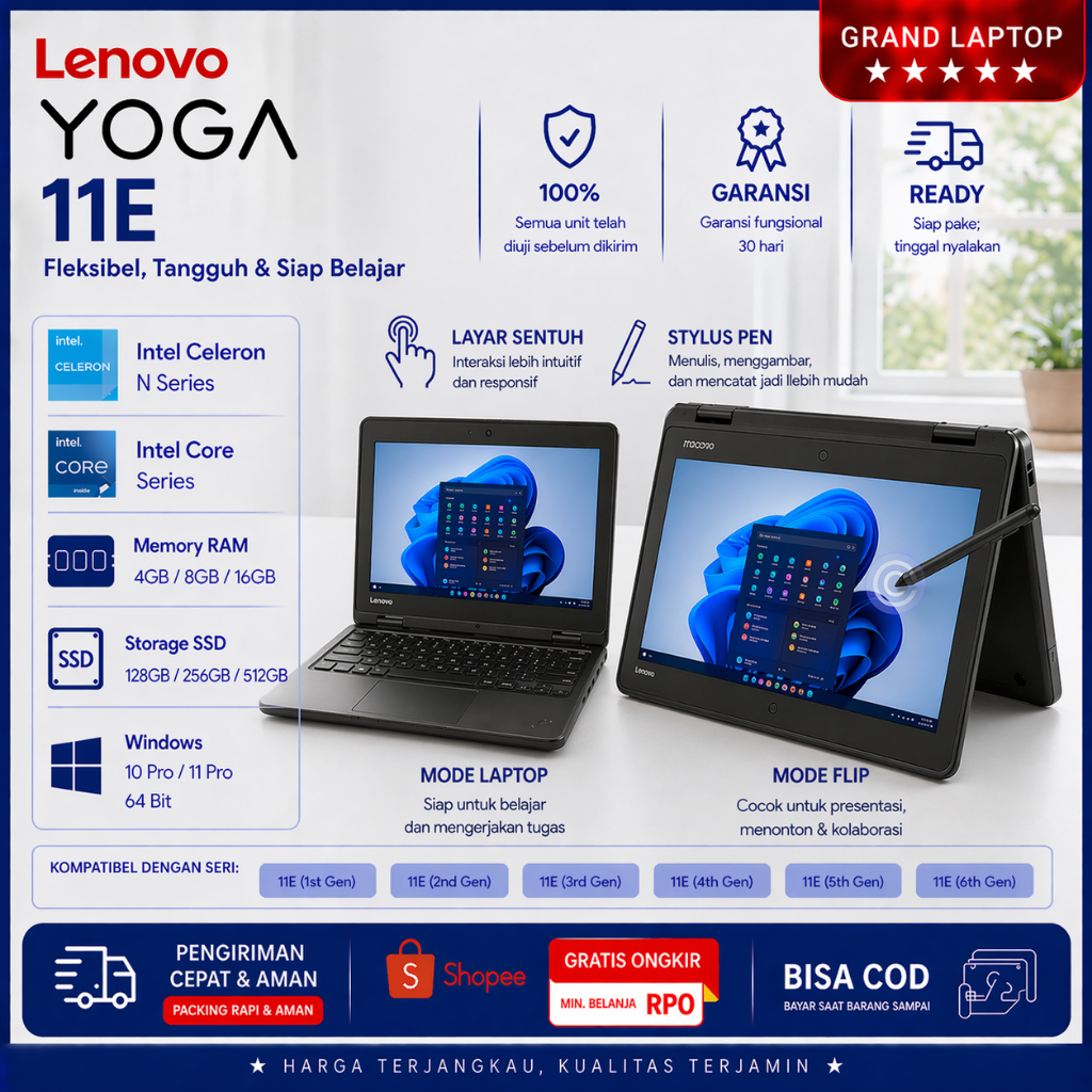 Laptop Lenovo Thinkpad Yoga 11E 300E 100E Intel Celeron SUPER MURAH MULUS DAN BERGARANSI