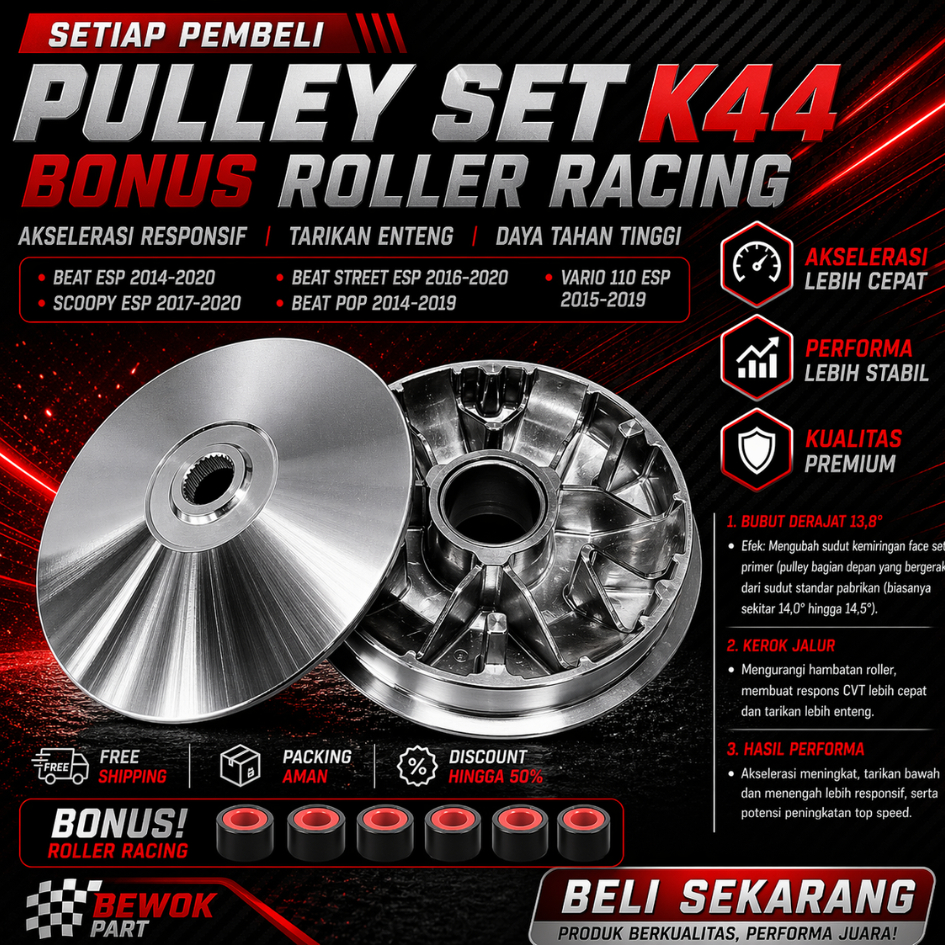 PULLEY RUMAH ROLLER FULL BUBUT Beat Esp, Beat Street, Scoopy Esp, Beat Pop Bubut Kerok Jalur Kode K4