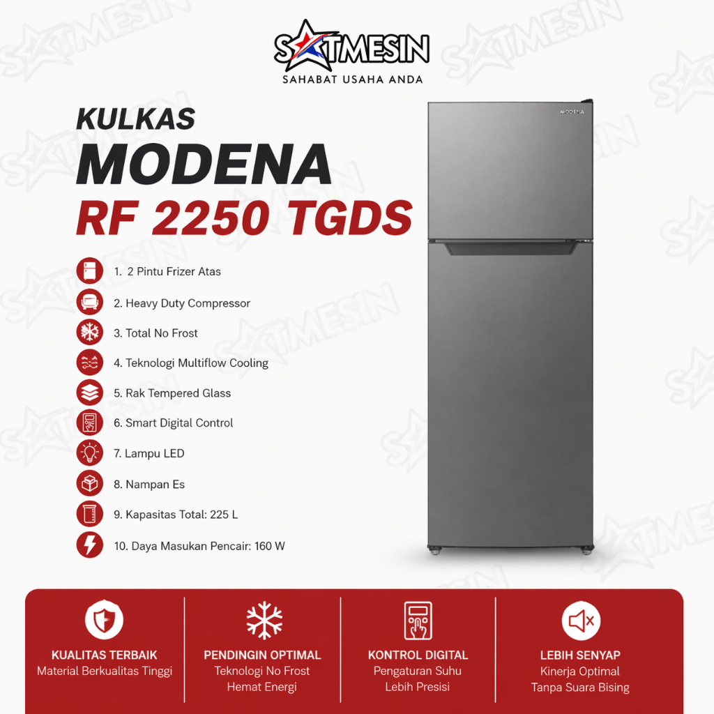 Modena RF 2250 TGDS Kulkas 2 Pintu Stainless Steel