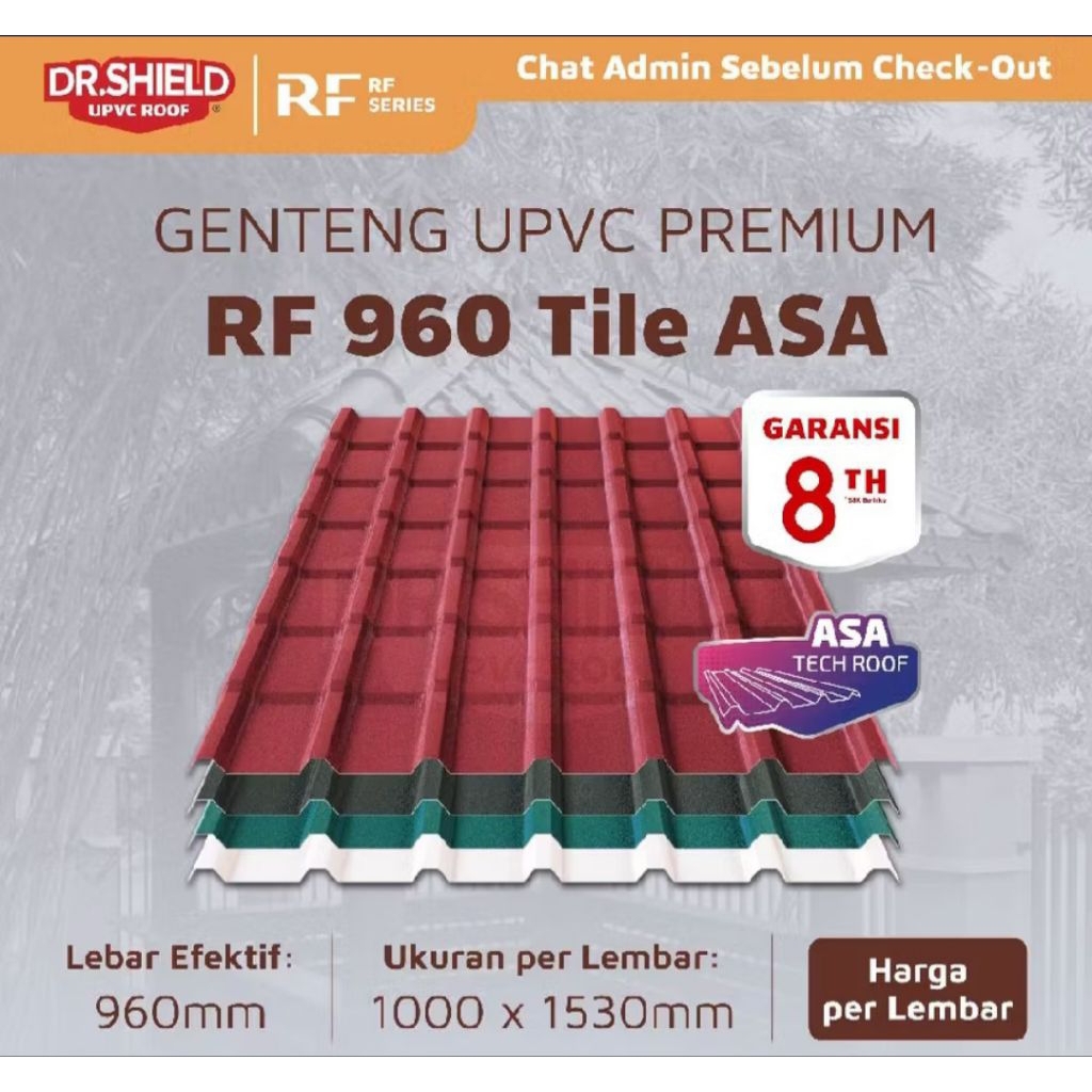Atap genteng UPVC Dr Shield singlewall RF960/DR Shield genteng UPVC RF960