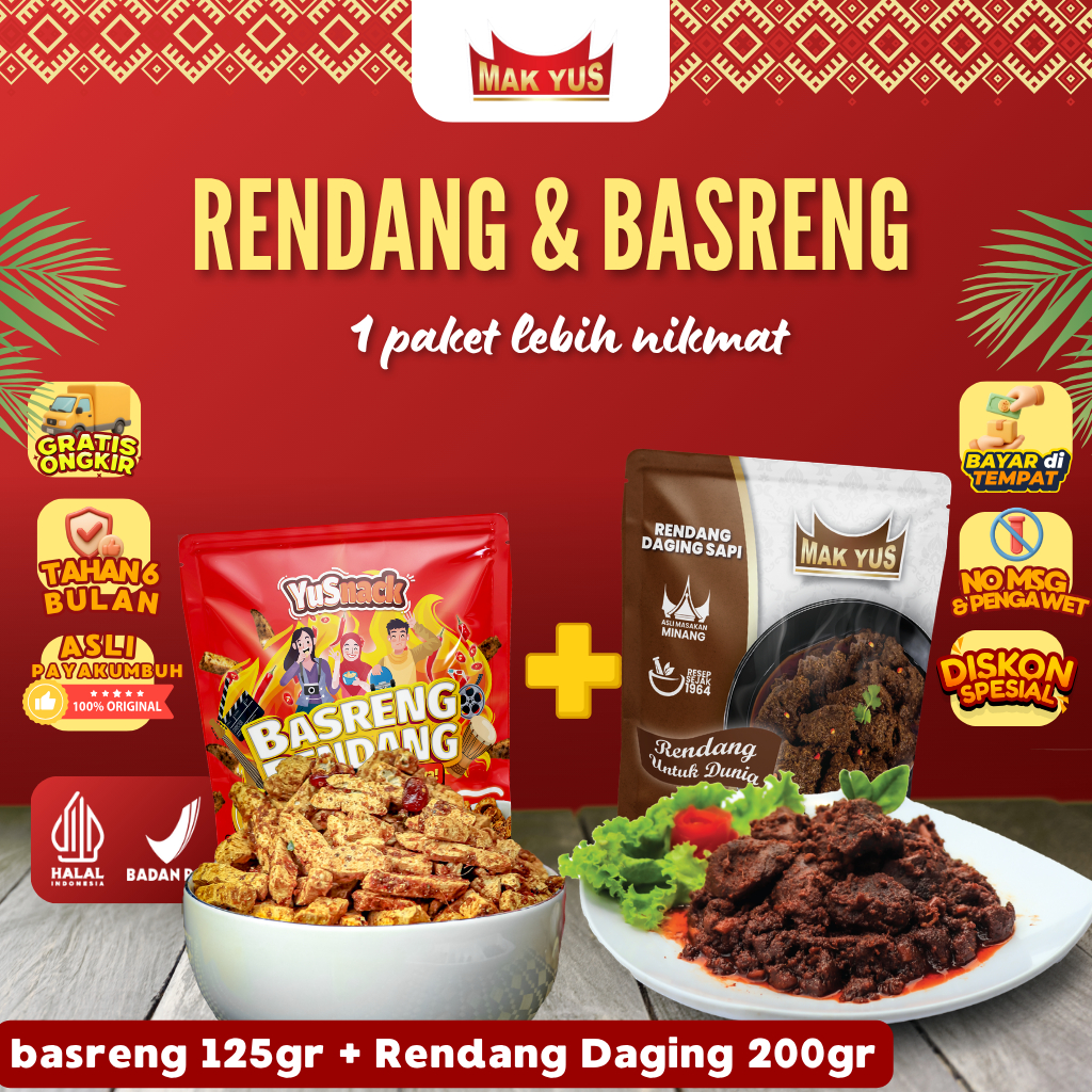 Rendang Mak Yus - Paket Hemat Rendang Daging sapi + Basreng