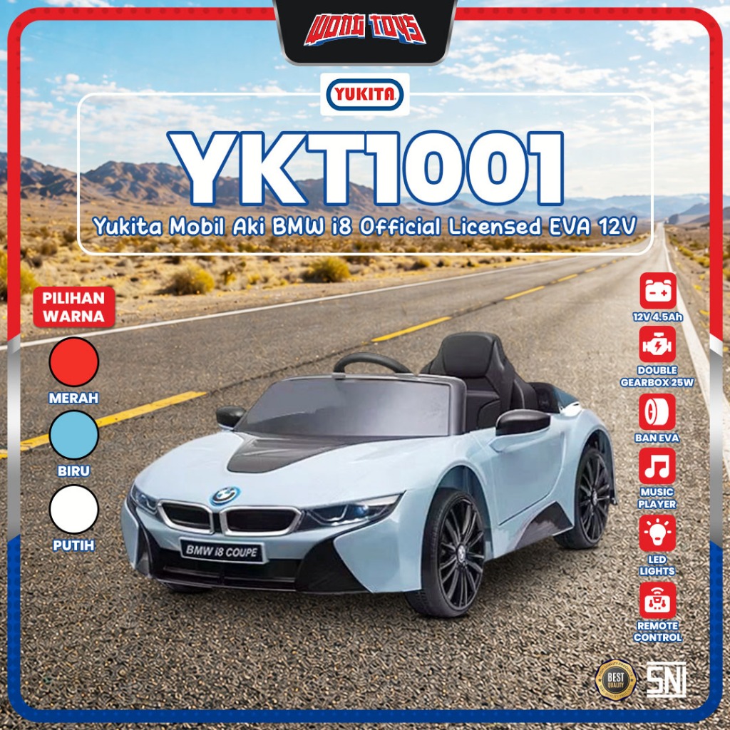 YKT1001 Yukita Mobil Aki BMW i8 Official Licensed EVA 12V - Mainan Mobilan Aki Anak