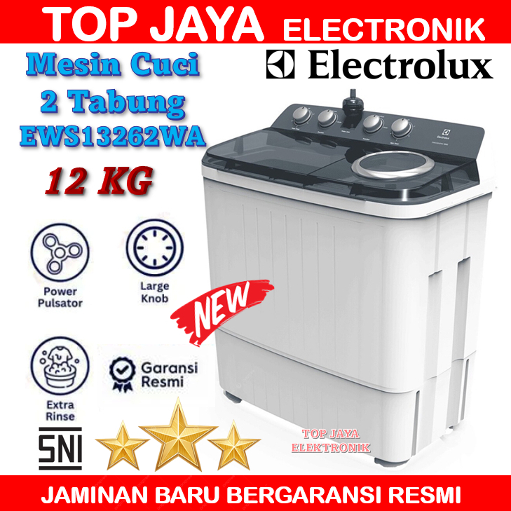 MESIN CUCI ELECTROLUX 2 TABUNG 12 KG EWS13262WA/ELECTROLUX MESIN CUCI 10KG 2 TABUNG NEW SERIES