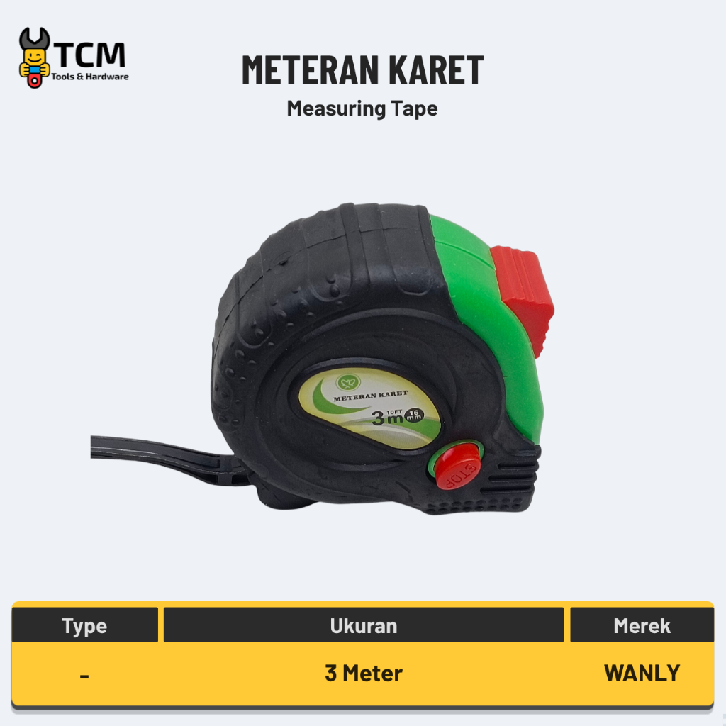 Meteran Tukang Bangunan Lapis Karet 3 Meter Wanly Original