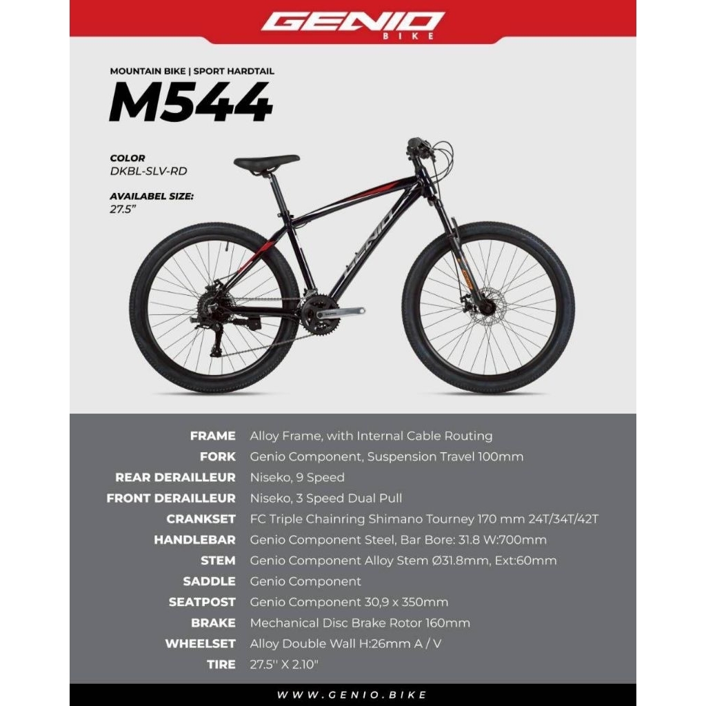Sepeda Gunung Genio M544 Black Alloy Frame 27.5 Inch MTB Genio