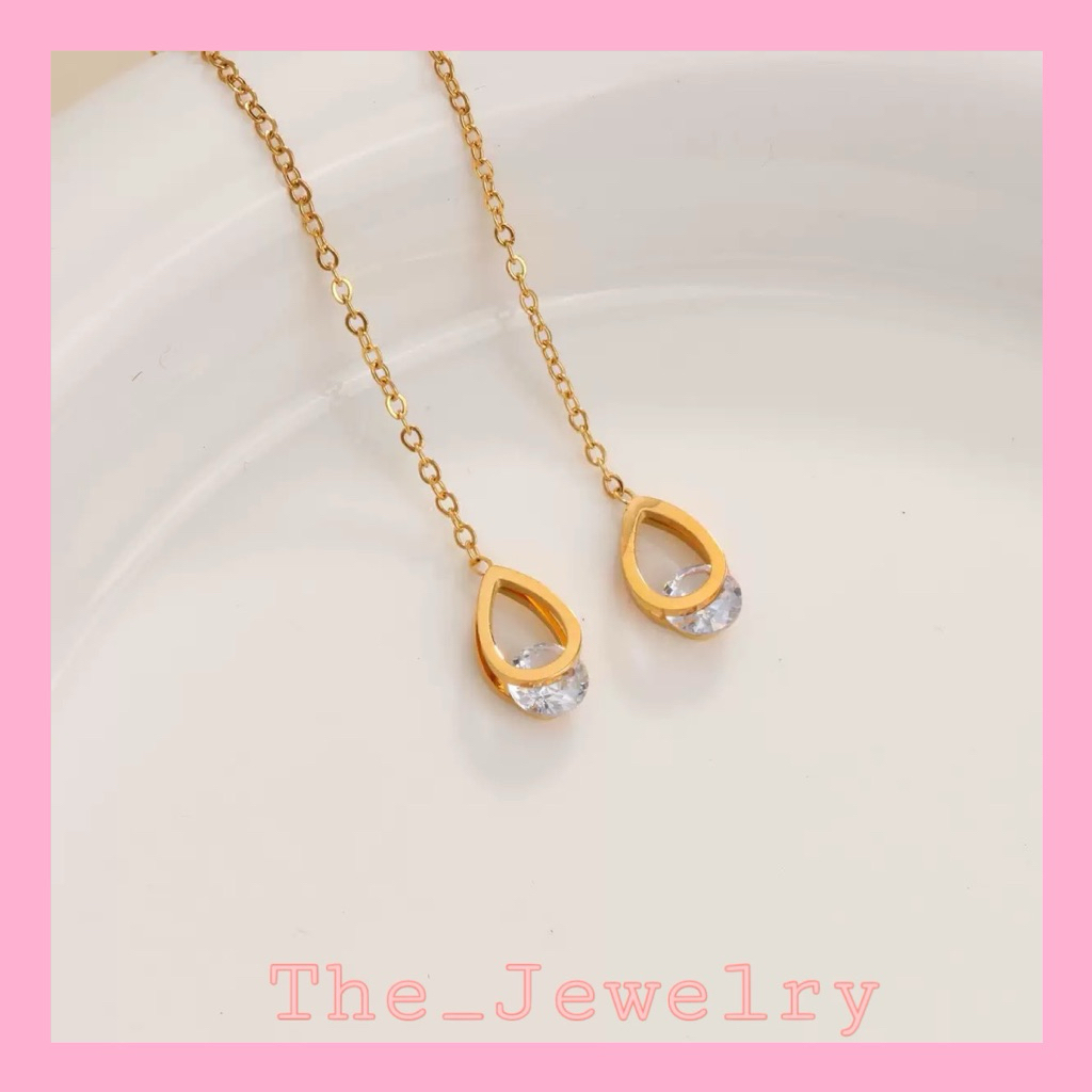 Anting Titanium tusuk jarum wanita motif oval mata