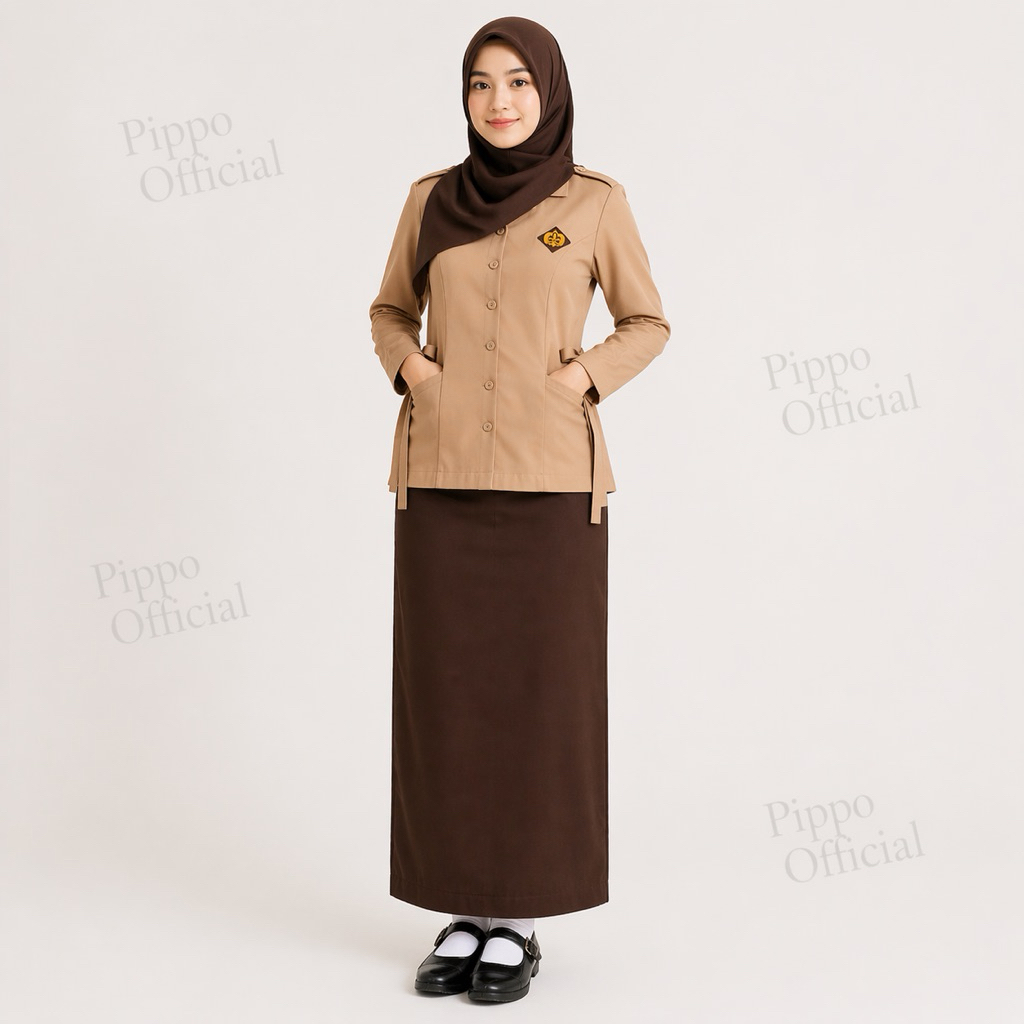 Paket Hemat Stelan Rok Dan Baju Atasan Pramuka Tali SMP SMA Kerja Guru Pilih Model Rok Belah Belakan