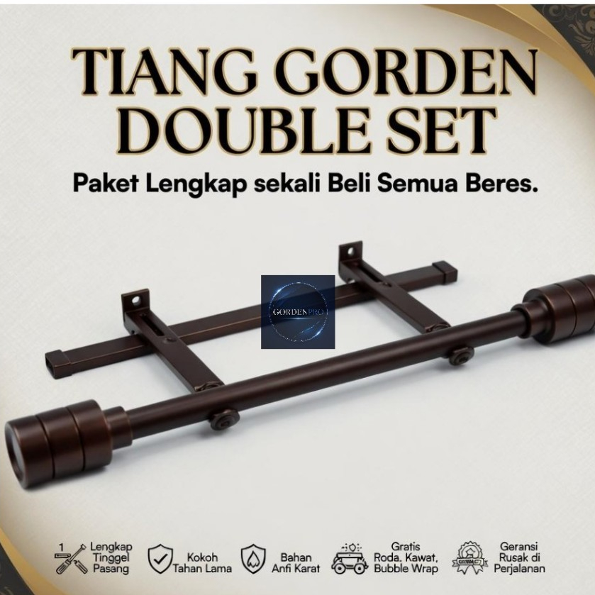 Batang Tiang Gorden FullSet Double Full Set 1 2 2.5 3 4 Meter Hitam Putih Coklat Minimalis